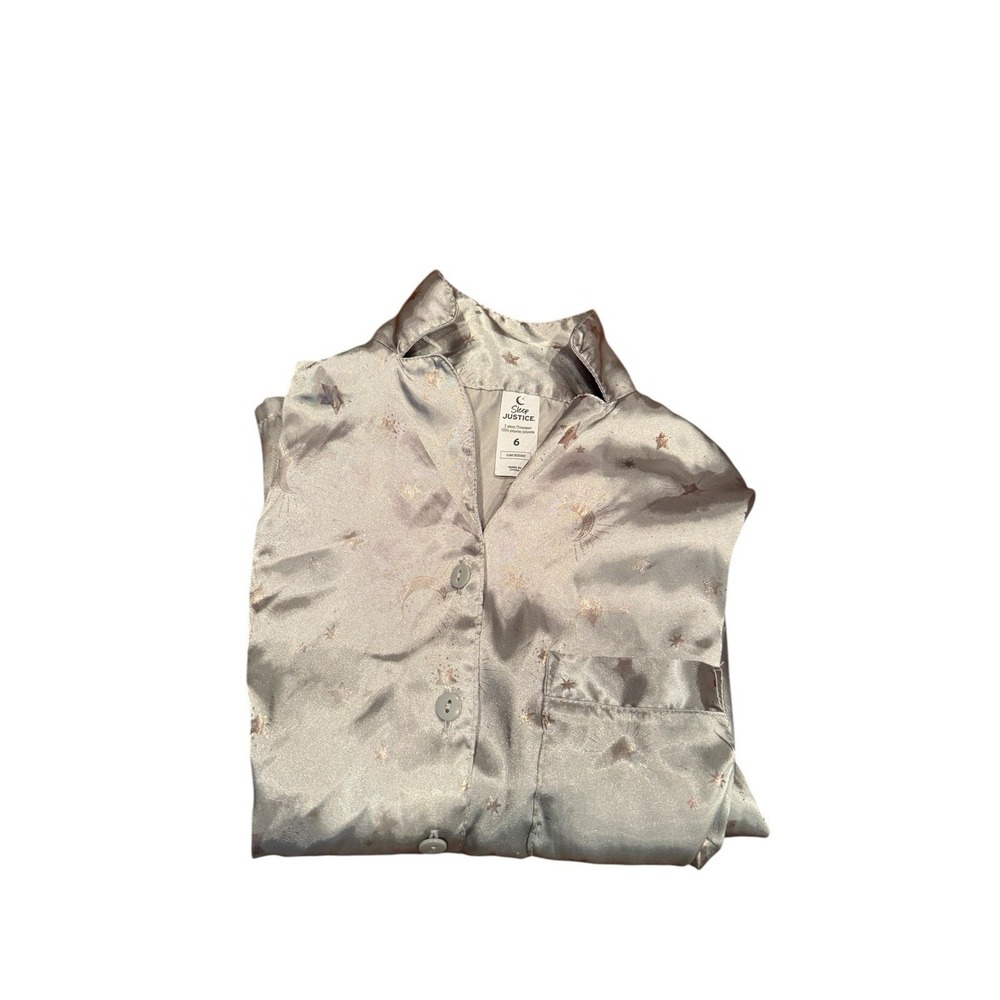 Justice Sleep Pajamas 2 Piece Satin Gray Rose Gold Pjs Girls Size 6